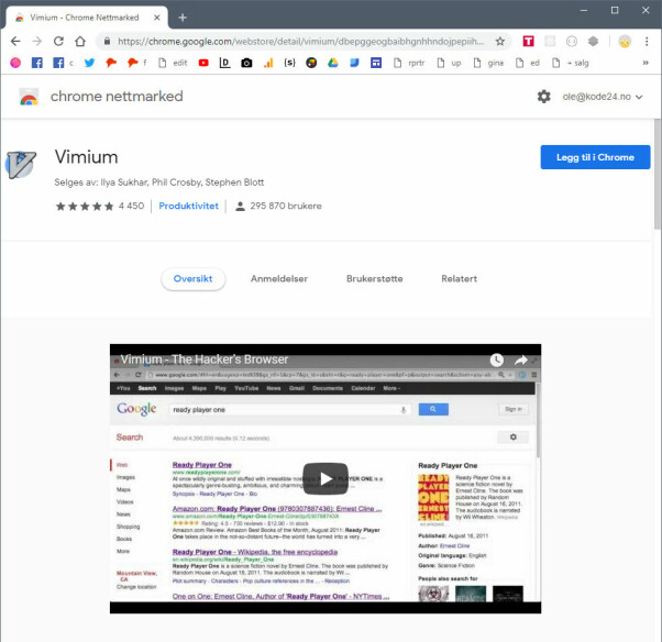 Vimium lar deg navigere nettet med tastaturet.