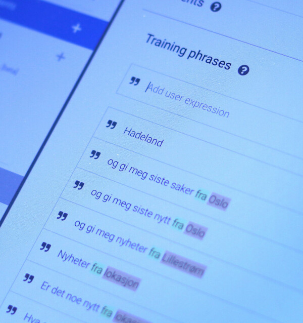 Dialogflow brukes til å designe chatten som brukeren interagerer med via Google Home-boksen. 📸: Ole Petter Baugerød Stokke