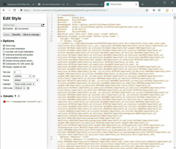 Slik får du mørk GitHub i Chrome