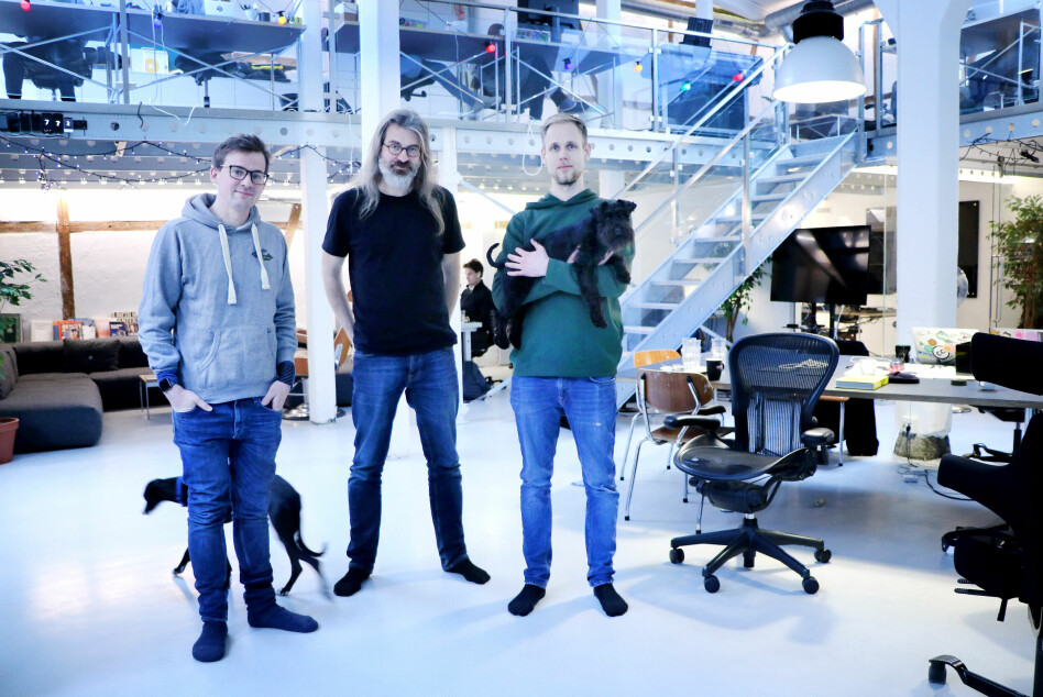 Knut Melvær, Simen Svale Skogsrud og Espen Hovlandsdal i Sanitys lokaler i Oslo. 📸: Ole Petter Baugerød Stokke