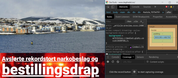 Her har vi lagt inn det vi kan bare anta er den våte drømmen til frontdeskerne på Dagbladet.no. Nemlig at det er en ekte roterende sirene i bakgrunnen av nyhetsvarslene deres. Og den dukker selvsagt opp etter at siden lastes på nytt. 📸: Jørgen Jacobsen