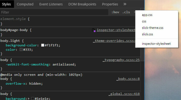 Trykk og hold inne pluss-tegnet (bak popup-fanen) for å velge en lokal CSS-fil istedenfor inspector-stylesheet, når du skal opprette en ny selektor. 📸: Jørgen Jacobsen