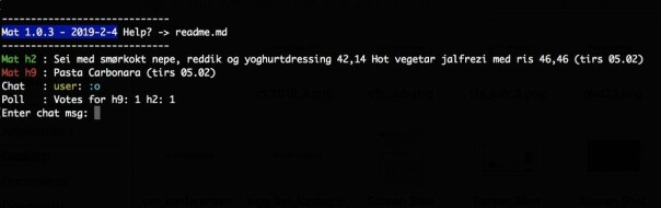 Early version of the client. Fully real time with support for seeing today's menu on both cafeterias, a chat/status message and the voting poll results. It was possible to vote as well.