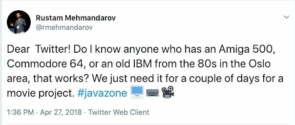 The Tweet – looking for old computers in Oslo.