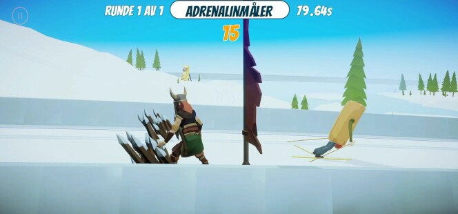 Du faller mye i Løype. Her kommer vi oss ikke forbi en viking som har forskanset seg på en bro.