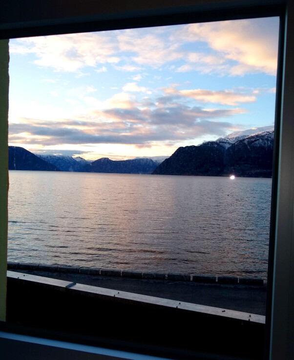 Utsikten over Sognefjorden fra kontoret til Randi Øyri i Difi i Leikanger. 📸: Privat