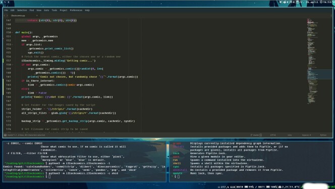 - Jeg er forelska i i3 og bruker det daglig. Jeg er sikkert helt noob for veldig mange, men jeg liker å bruke Sublime Text 3 til sjølve kodinga, og Gitkraken til versjonering på Github. Terminal er en must. Oppe til høyre ser man ikonene for Reddit og Github-varslingene som jeg har laget til py3status som er 'statusbar' til i3, forteller Geir. 📸: Privat