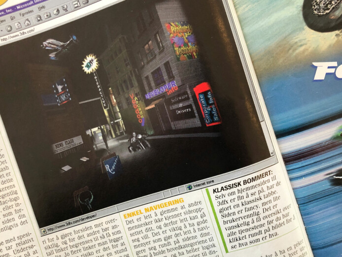 De fantastiske nettsidene til 3Dfx var ikke Tekno-magasinet spesielt imponert over. Dårlig brukervennlighet mente redaksjonen. Det som derimot var bra, var frames. 📸: Jørgen Jacobsen