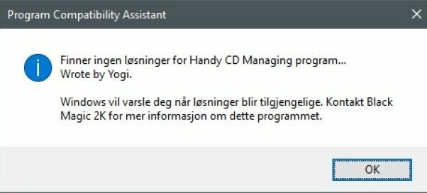 Om du lurer på hvorfor jeg ikke har flere skjermdumper av selve programmene, er dette noe av forklaringen. Jeg skulle gjerne kontakta 'Black Magic 2K', men gruppa vår ble lagt ned rundt år 2K. 📸: Ole Petter Baugerød Stokke