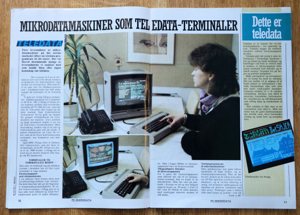 Man kunne koble seg på Teledata via Commodore 64, og få opp noe som ligna mye på, men ikke var det samme som, tekst-TV. 📸: Ole Petter Baugerød Stokke / Mikrodata PC
