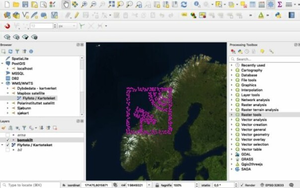 Bomstasjon-piktogram i QGIS. 📸: NRK