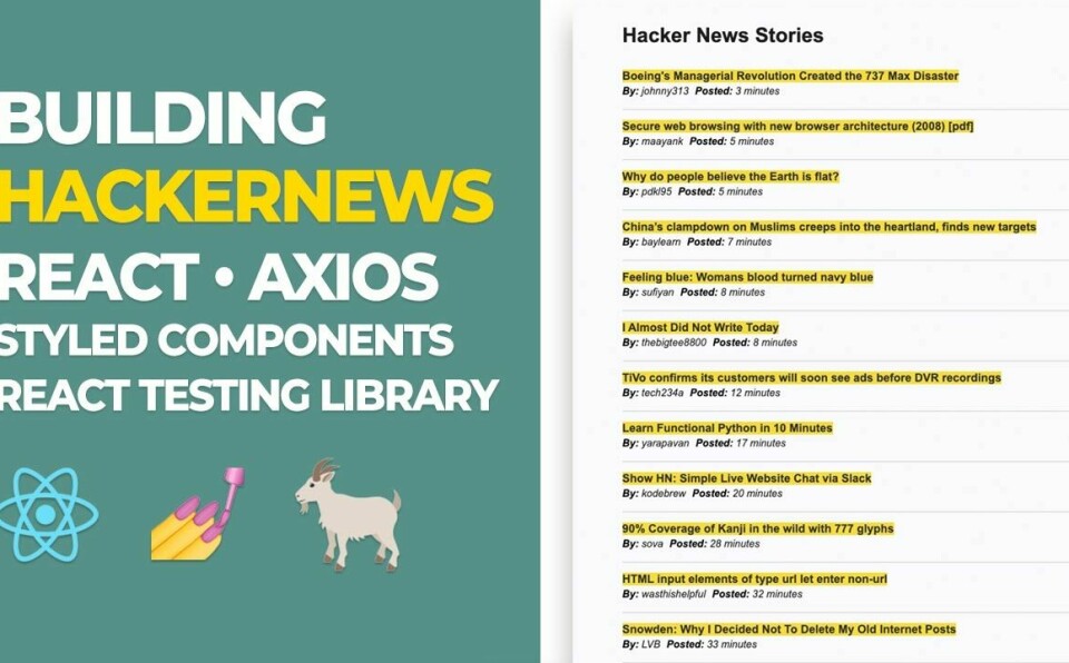 📝 REACT TUTORIAL - HACKERNEWS API - AXIOS, MEMO, STYLED COMPONENTS, REACT TESTING LIBRARY