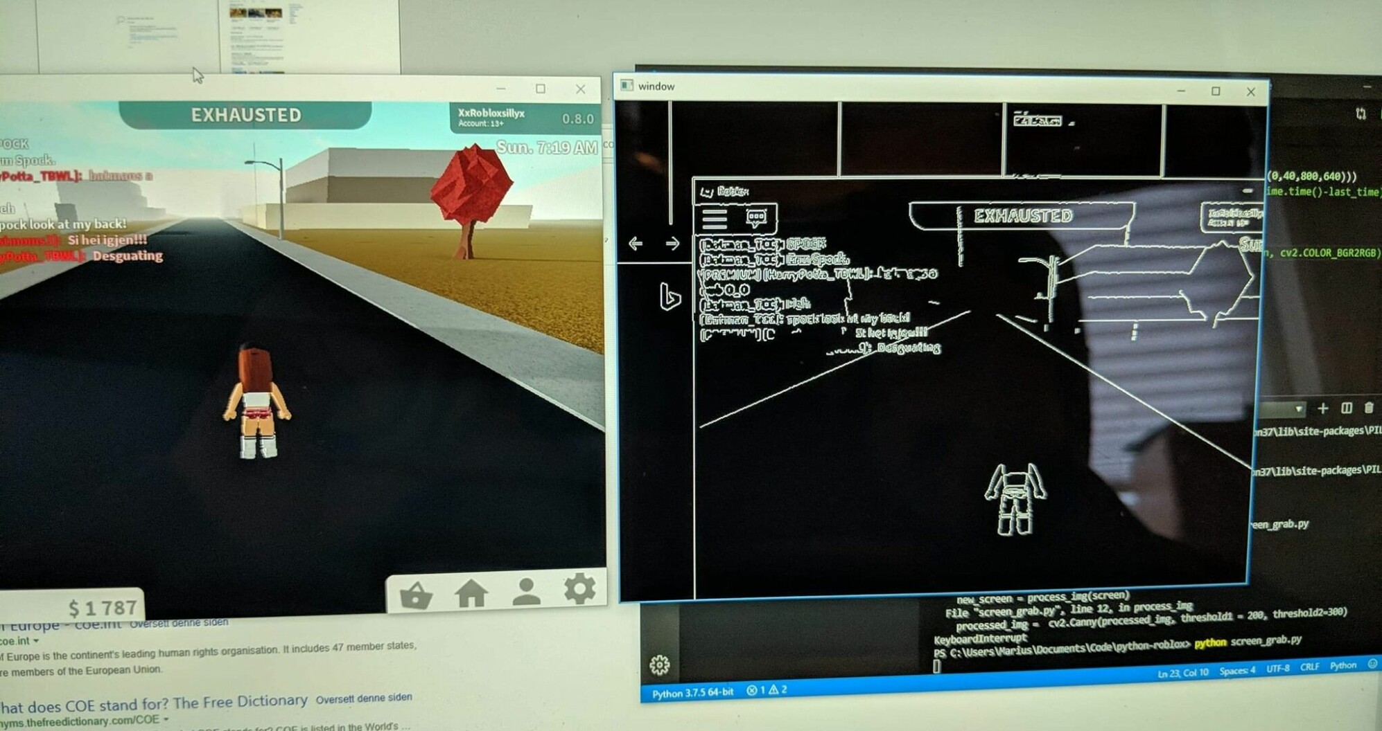 Slik ser det ut når AI-spilleren til Marius prøver å traversere Roblox. 📸: Privat
