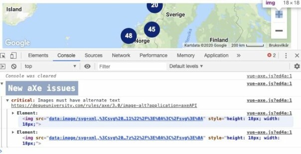 Återkoppling i webbläsarens utvecklarverktyg.