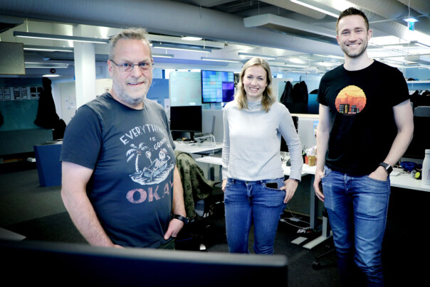 Utviklerne Fredrik Rødland, Marte Helene Austdahl og Henrik Falch i Finn. 📸: Ole Petter Baugerød Stokke