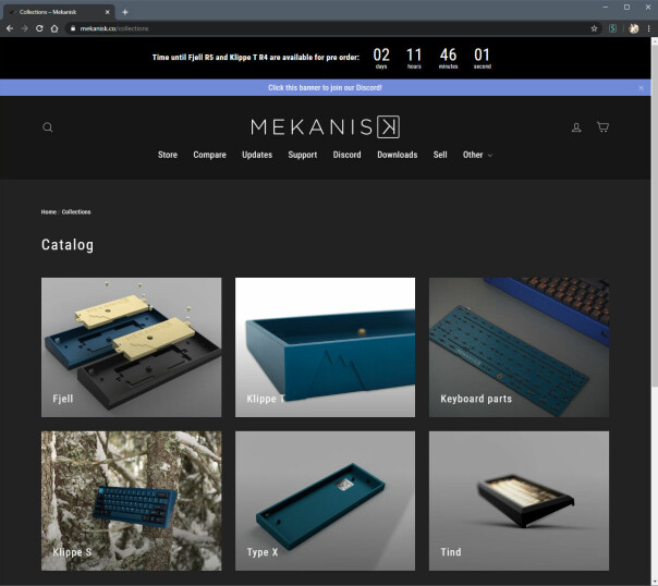Slik ser nettbutikken til Mekanisk ut. Som du ser, selger han ikke komplette tastaturer, men deler til det som i miljøet kalles 'kits'. Tastaturet nederst til venstre på bildet er bare et forslag til hva som kan bygges. 📸: Ole Petter Baugerød Stokke