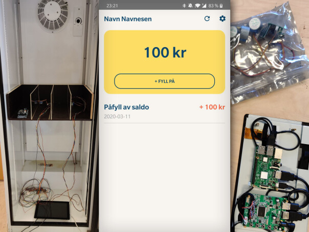 Daniel Martinsen var i full sving med å lage en automat i skolekantina, hvor elevene kunne fylle på saldoen og få varene sine. Korona satt en stopper for valgfag-prosjektet. 📸: Privat