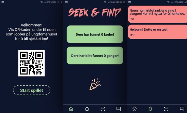 Seek & Find er Daniel Martinsen sitt system for en populær gjemselslek. Her ser du skjermdumper fra Android-appen.