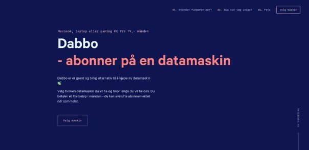 Første utkast på Dabbo.no, fra en tidligere mal. Tid: ca. 2–3 timer arbeid