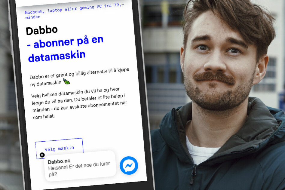 Tomas Roaldsnes lagde Dabbo.no, hvor brukere fikk beskjed om at de kunne leie datamaskiner. Men alt var et eksperiment. 📸: Privat