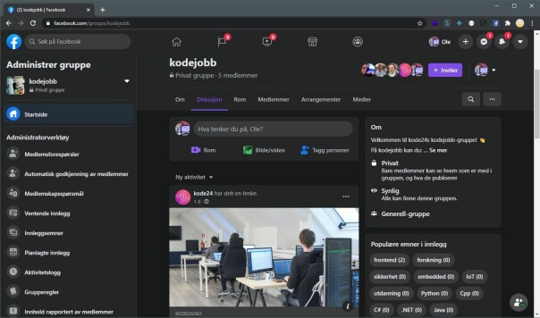 Om ikke denne skjermdumpen lokker deg til kodejobb-gruppa vår på Facebook, ja, så veit ikke vi.