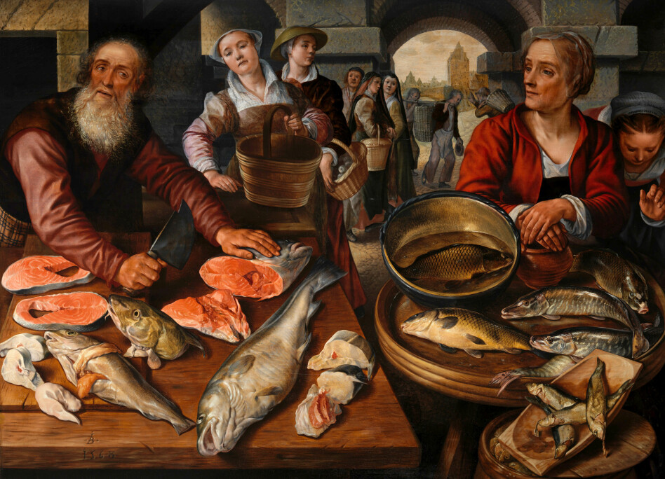 Selvstendig næringsdrivende i sjømatnæringen, som ville nytt godt av å heller sette opp en nettbutikk. 📸: Joachim Beuckelaer / metmuseum.org / Public Domain