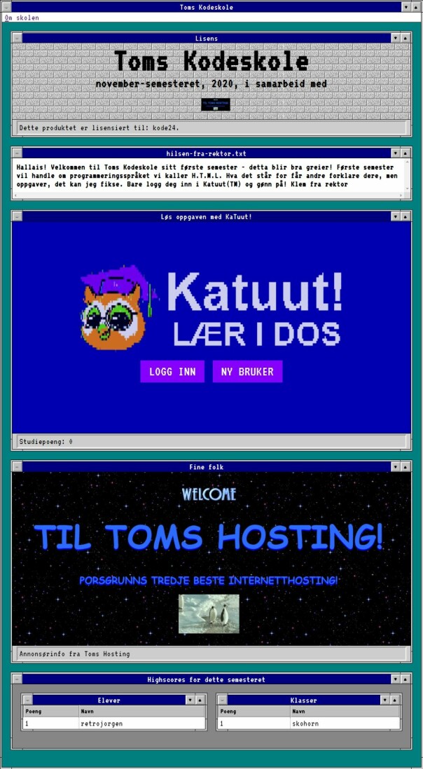 Tom sier at dette er en betaversjon, men at Toms Kodeskole skal se noe ala dette ut.