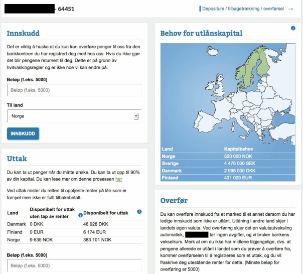 Dashboardet vi lagde for långivere med den skjebnesvangre boksen for uttak nederst til venstre.