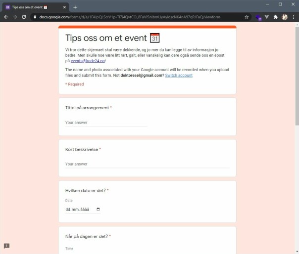 Å få inn et arrangement i kode24-kalenderen er så enkelt som å fylle ut et kort skjema på kode24.no/events.