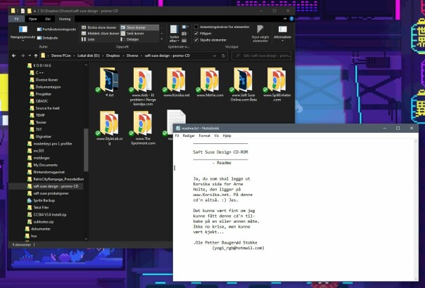 Her ser du hvordan nettsidene mine ligger i mapper med navn som www.stylelab.com. Og hvordan readme.txt-filer påpeker at ja, det er snakk om mapper, ikke nettområder.