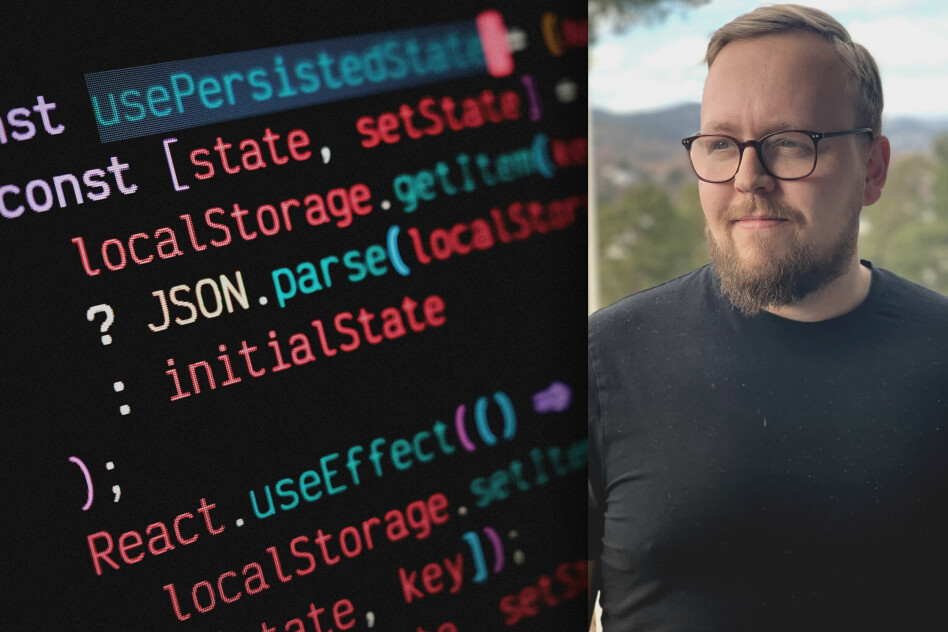 Kristofer Giltvedt Selbekk, aka Kaptein Krok, viser deg hvordan du lagrer data i React-appen din gjennom en egen hook og localStorage. 📸: Ole Petter Baugerød Stokke / Privat