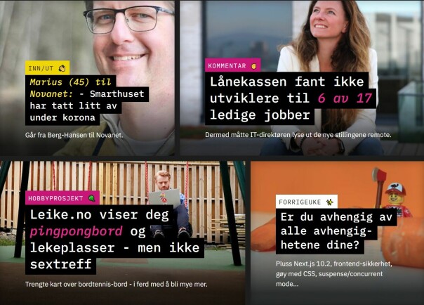 Tekst oppå bilder har ikke vært en suksessformel for kode24. Men det ser pent ut. 📸: Jørgen Jacobsen