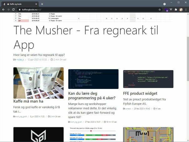 Øistein Sørensen driver bloggen kaffeogkode.no, med slagordet 'Jeg jobber med å forenkle kode og komplisere kaffe'.