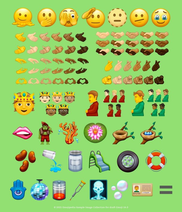 Emojipedias samlingsbilde av forslagene for Emoji 14.0. 📸: Emojipedia