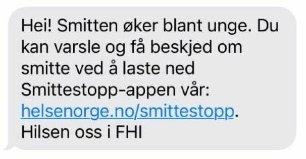 Slik ser sms-en ut. 📸: FHI
