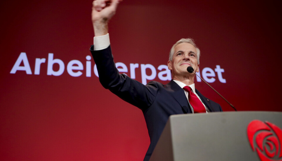 Ap-leder Jonas Gahr Støre erklærer partiet som valgvinner i sin tale til Arbeiderpartiets valgvake på Folkets hus ved stortingsvalget 2021. 📸: Javad Parsa / NTB