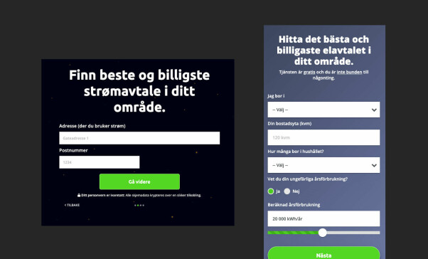 Svenskene vil ha avanserte skjemaer, forteller fullstack-utvikler Johan Chen i Nettbureau. Her illustrert ved det norske skjemaet for strømbestilling til venstre, og det svenske til høyre. 📸: Nettbureau