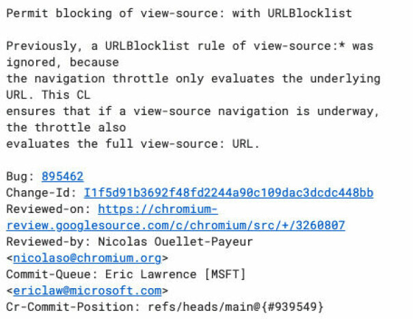 8 november ble gjort endringer i koden til Chrome, som lar administratorer blokkere View Source.