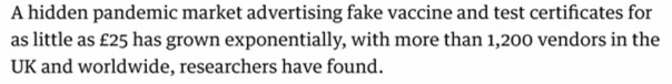 The Guardian: Fake Covid vaccine and test certificate market is growing, researchers say