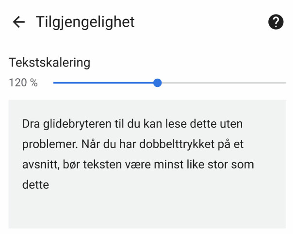 Eksempel på en tilgjengelighetsinnstilling i Google Chrome for Android.