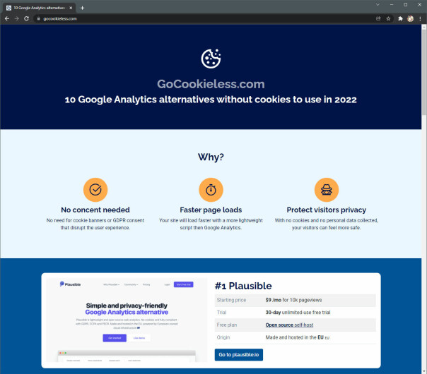 GoCookieless.com lister ut ti alternativer, med hans egen favoritt på toppen.