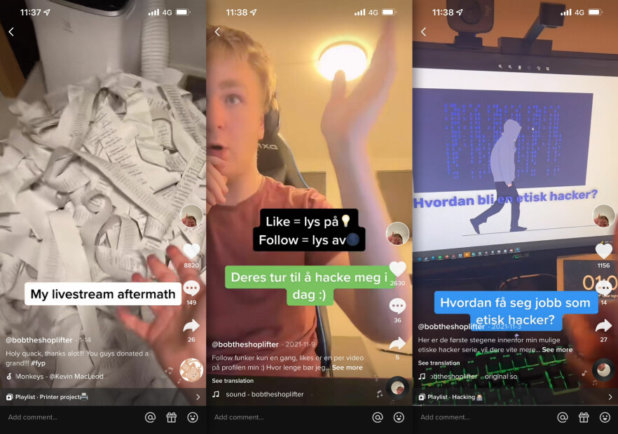Daniel Christensen har suksess med å dele hackingen sin på TikTok under navnet BobTheShoplifter. 📸: TikTok / kode24