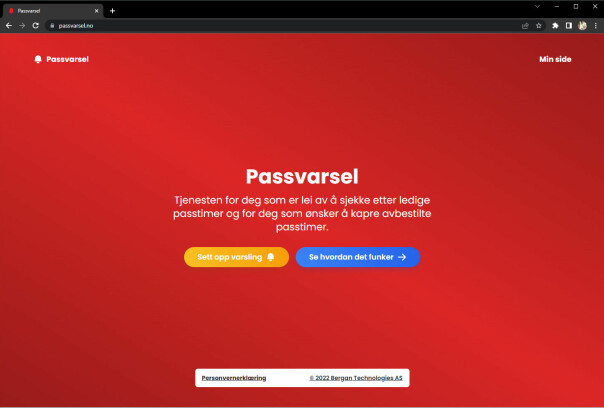 Frontenden til Passvarsel.no er laga med blant annet Tailwind CSS.