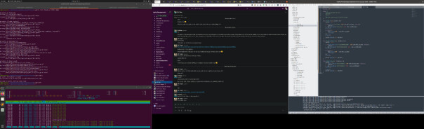 Sånn kan skjermen til en tech lead Hans Christian Hagen se ut. En blanding av editor, terminal og Slack, altså.