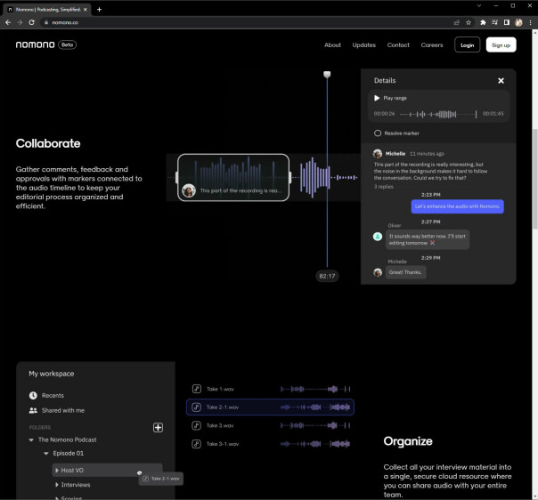 Nomono er et skybasert verktøy for å jobbe med lyd, blant annet til podcaster.
