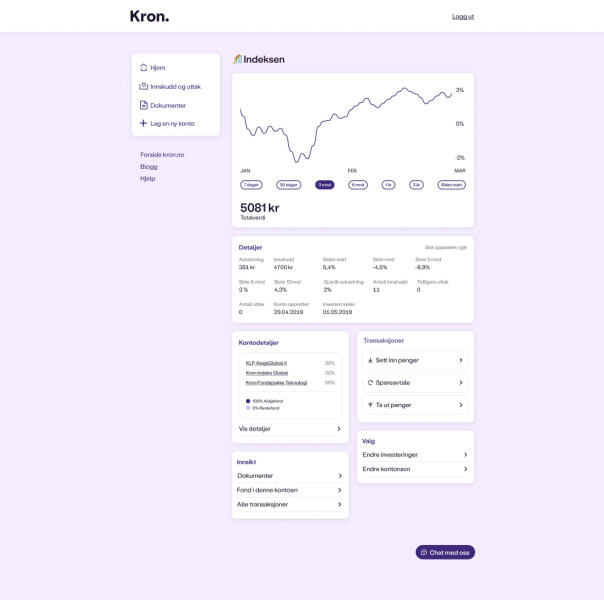 Kron.no på web, i React Native for Web.