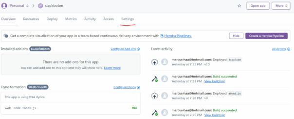 Heroku gir et dashboard for dine deploys.