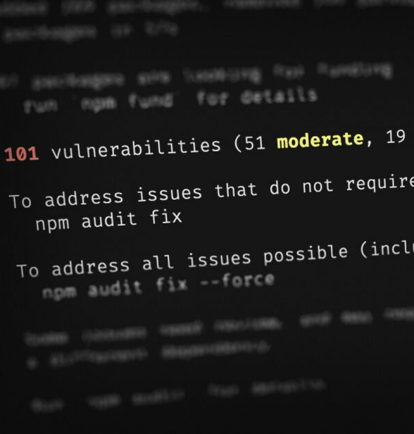 Kriseeksempel på npm audit-advarsel, med 101 vulnerabilities hvorav 31 er critical . 📸: Johannes Kvamme / kode24