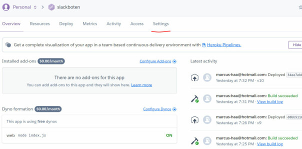 Heroku gir et dashboard for dine deploys