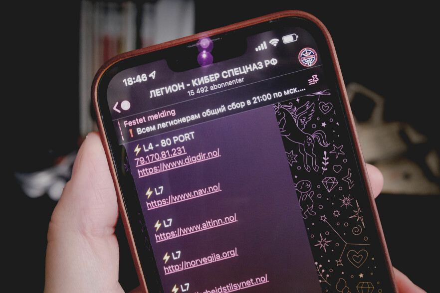 Meldinger fra det som skal være den russiske hackergruppa Killnet på Telegram, med lister over norske sider de vil angripe. 📸: Ole Petter Baugerød Stokke